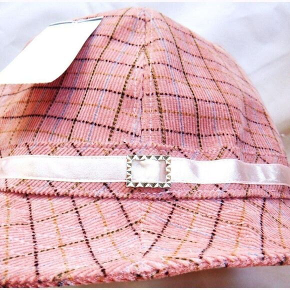 D&Y pink velvet stripes bling buckle fedora hat - Picture 5 of 5